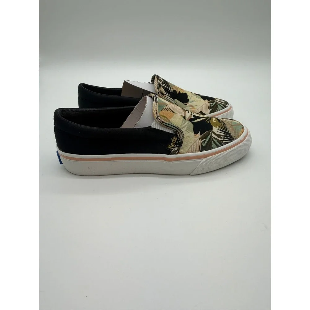 Keds Double Decker Tropical Palm Print Slip On Sneakers Black Green 5M